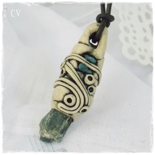 Raw Kyanite Polymer Clay Pendant