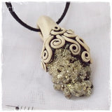 Raw Pyrite Polymer Clay Pendant Necklace