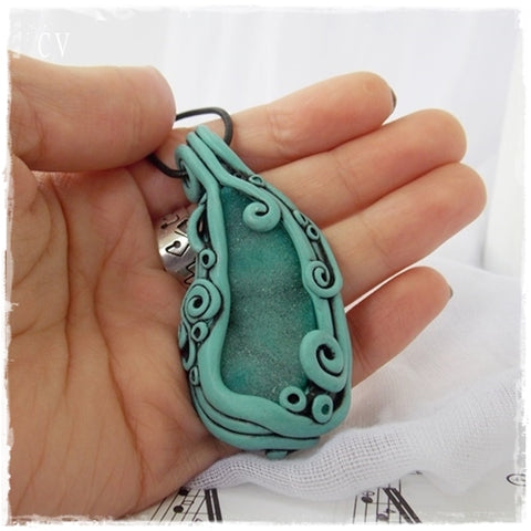 Druzy Agate Elven Polymer Clay Pendant
