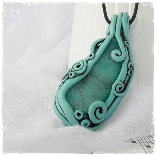 Druzy Agate Elven Polymer Clay Pendant