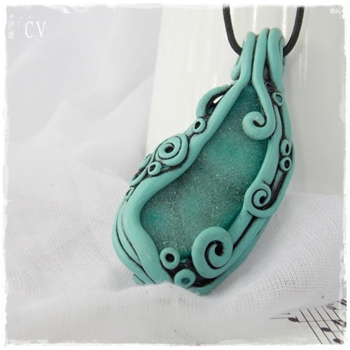 Druzy Agate Elven Polymer Clay Pendant