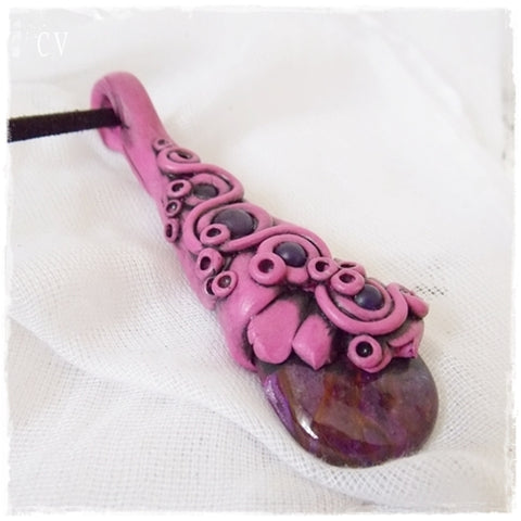 Sugilite Stone Polymer Clay Pendant