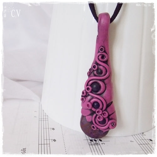 Sugilite Stone Polymer Clay Pendant