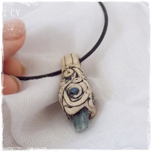 Tiny Kyanite Polymer Clay Necklace