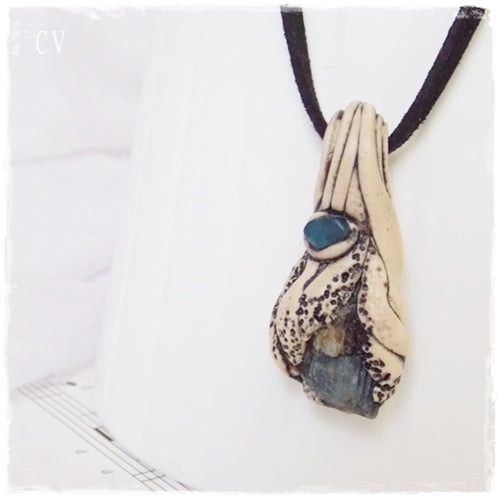 Kyanite Gemstone Polymer Clay Pendant Necklace