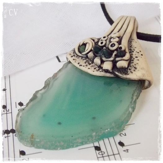 Elven Agate Slice Polymer Clay Necklace