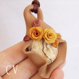 Gold Rose Polymer Clay Healing Necklace