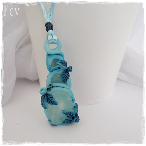 Blue Topaz Polymer Clay Pendant 