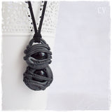 Handmade Black Polymer Clay Pendant Amulet