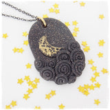 Night Sky Moon Polymer Clay Necklace