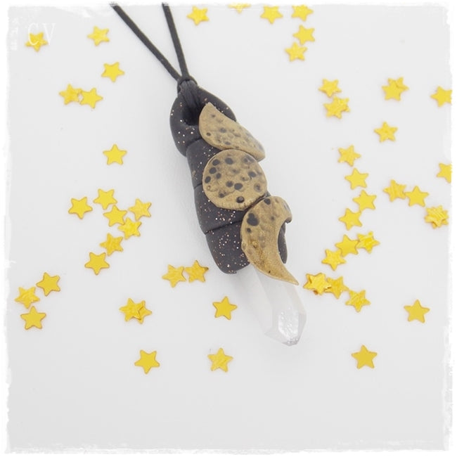 Triple Moon Quartz Crystal Pendant
