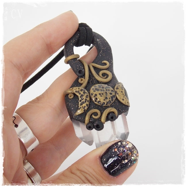 Triple Moon Polymer Clay Pendant