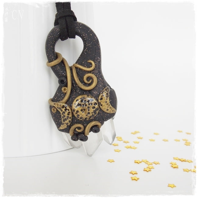 Moon Goddess Polymer Clay Pendant Necklace
