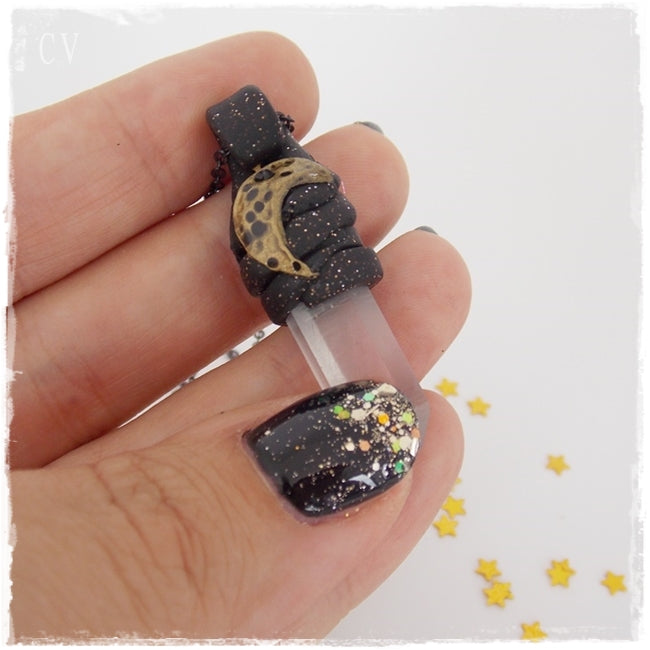 Crescent Moon Polymer Clay Pendant Necklace