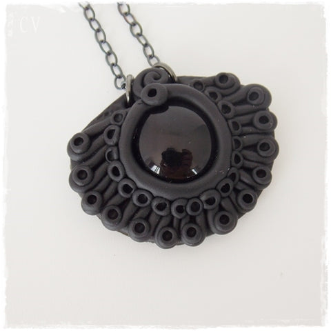 Black Polymer Clay Pendant Necklace