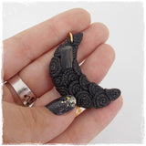 Black Tourmaline Crystal Crescent Moon Pendant