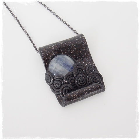 Cloudy Night Moonstone Polymer Clay Necklace