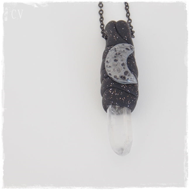 Crescent Moon Crystal Stone Pendant Necklace