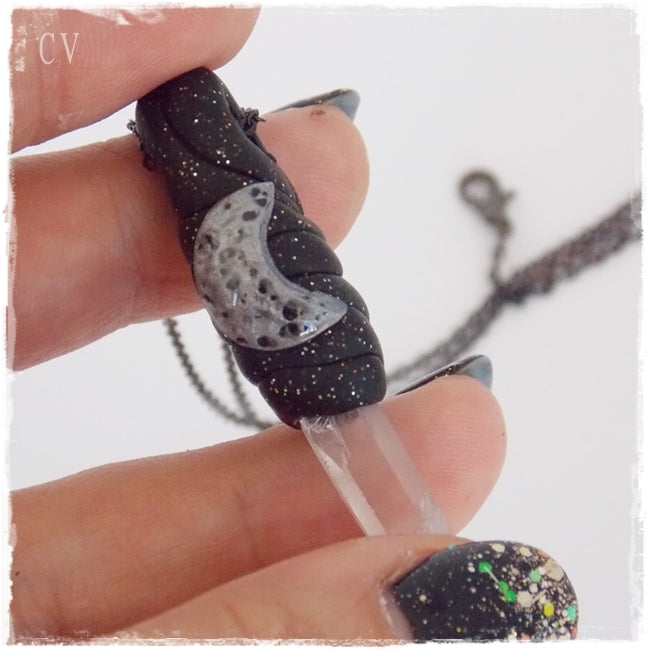 Silver Crescent Moon Gothic Pendant