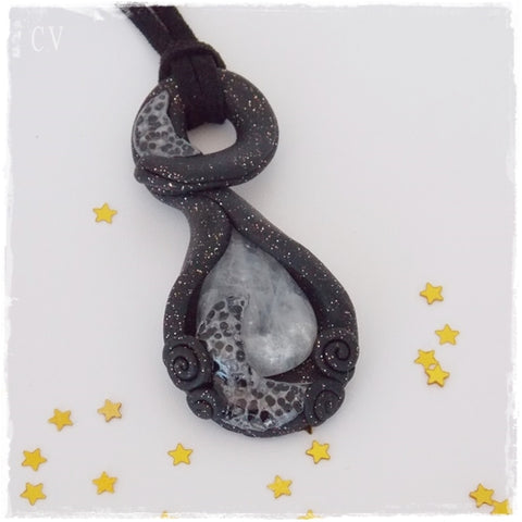 Moonstone Polymer Clay Pendant Necklace