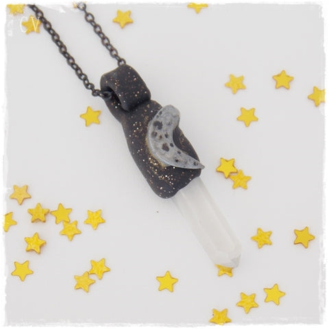 Quartz Crystal Moon Pendant