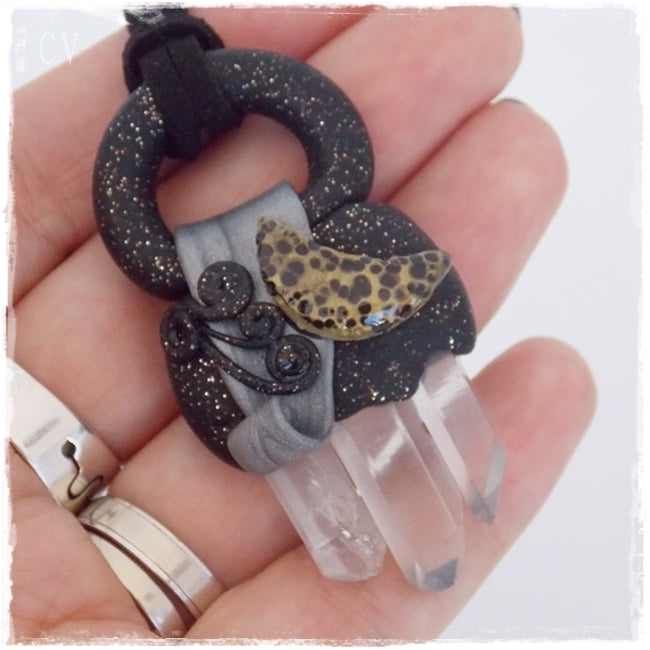Point Quartz Crystal Crescent Moon Pendant