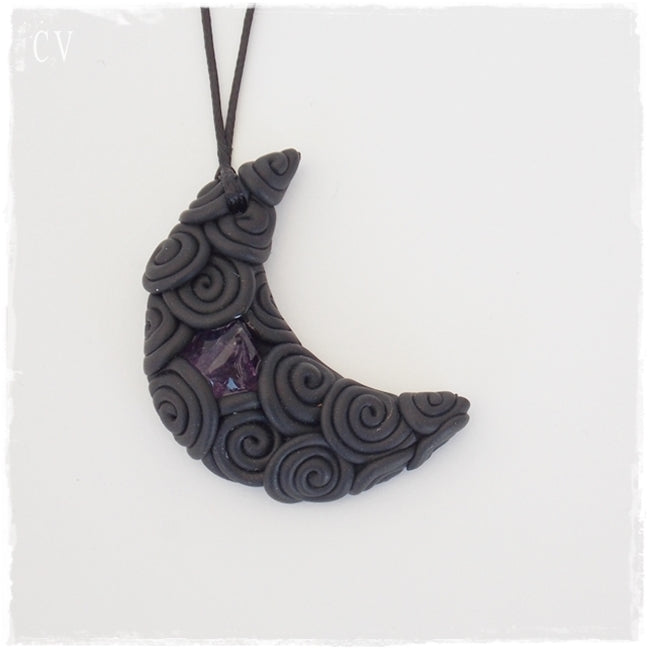 Amethyst Crystal Crescent Moon Necklace