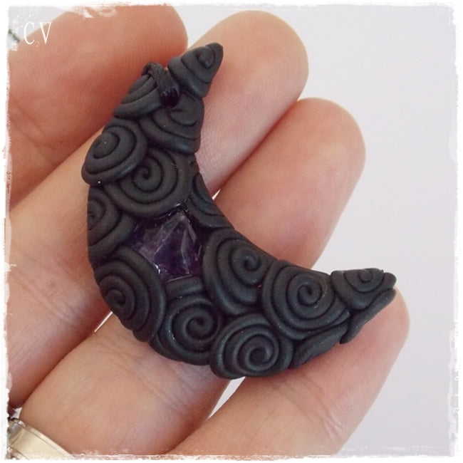Amethyst Crystal Moon Pendant