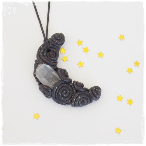 Crescent Moon Crystal Stone Pendant Necklace