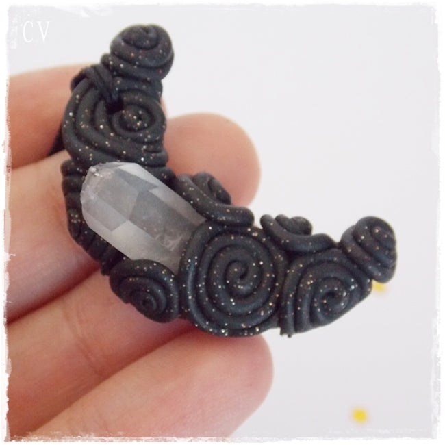 Crescent Moon Clear Quartz Pendant
