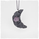 Crescent Moon Amethyst Pendant Necklace