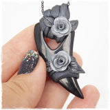 Goth Silver Roses Talon Necklace