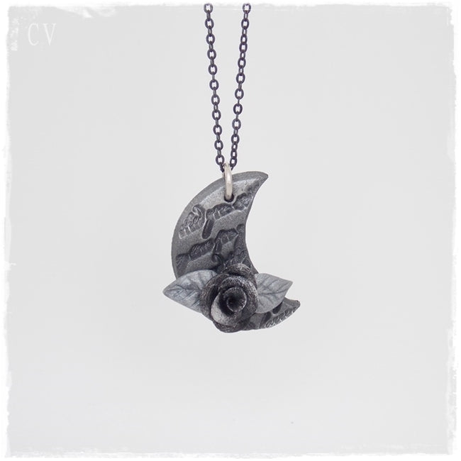 Silver Crescent Moon Gothic Pendant