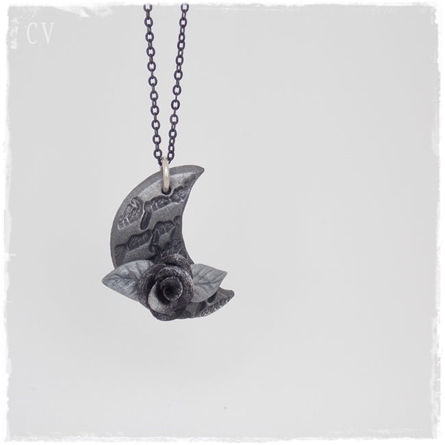 Crescent Moon Rose Pendant Necklace
