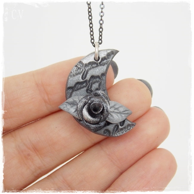 Crescent Moon Polymer Clay Pendant