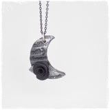 Black Rose Crescent Moon Pendant