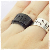 Stitched Black Leather Ring