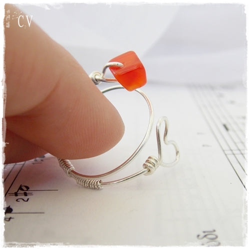 Fire Agate Heart Ring