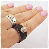 Spike Gothic Black Leather Ring