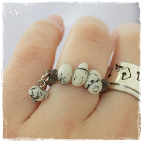 Howlite Beaded Leather Ring