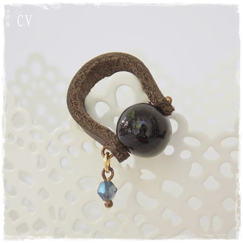 Hawk's Eye Stone Leather Ring