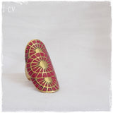 Wine Red Brass Shield Ring