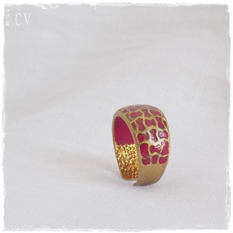 Wine Red Brass Cage Ring