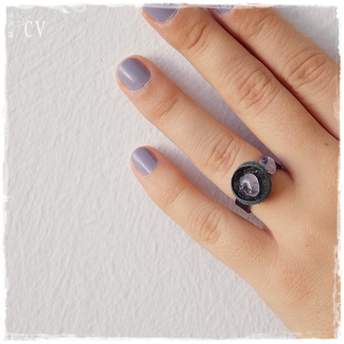 Organic Black Leather Band Ring