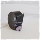 Black Leather Ring Band with Amethyst Stone