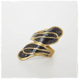 Handmade Brass Ring with Black Polymer Clay