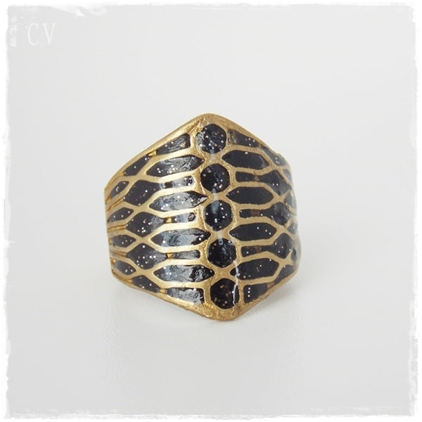 Black Brass Shield Ring