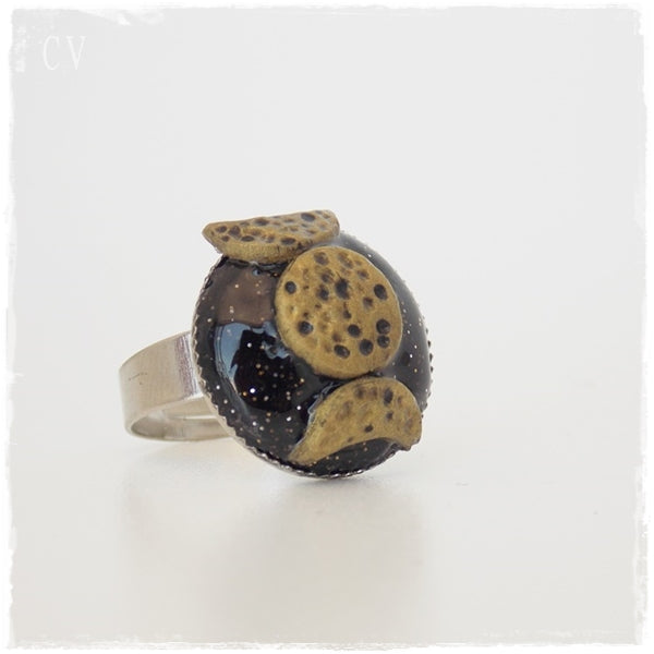 Triple Moon Polymer Clay Ring