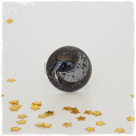 Crescent Moon Polymer Clay Ring