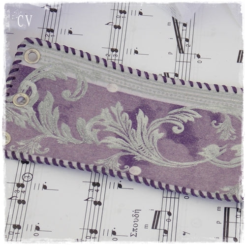 Purple - Silver Up-Cycled Leather Cuff Bracelet
